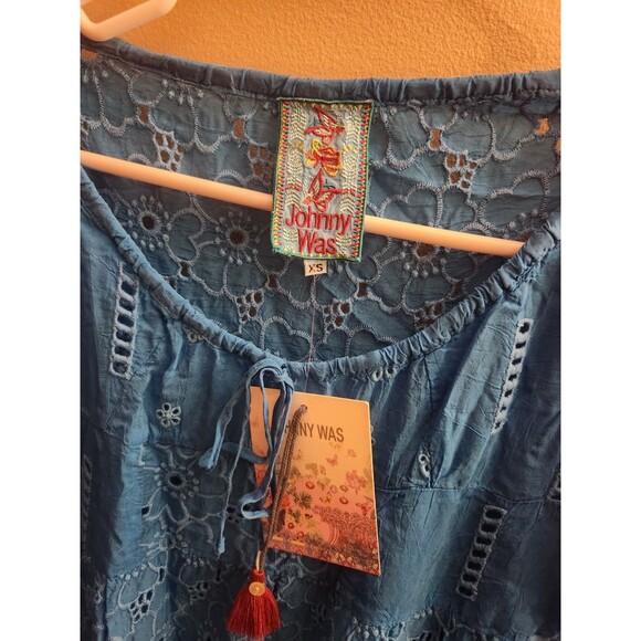 Johnny Was Eyelet Blue Tunic Top Mini Dress Boho Cottagecore Farmhouse Size XS - Picture 3 of 9